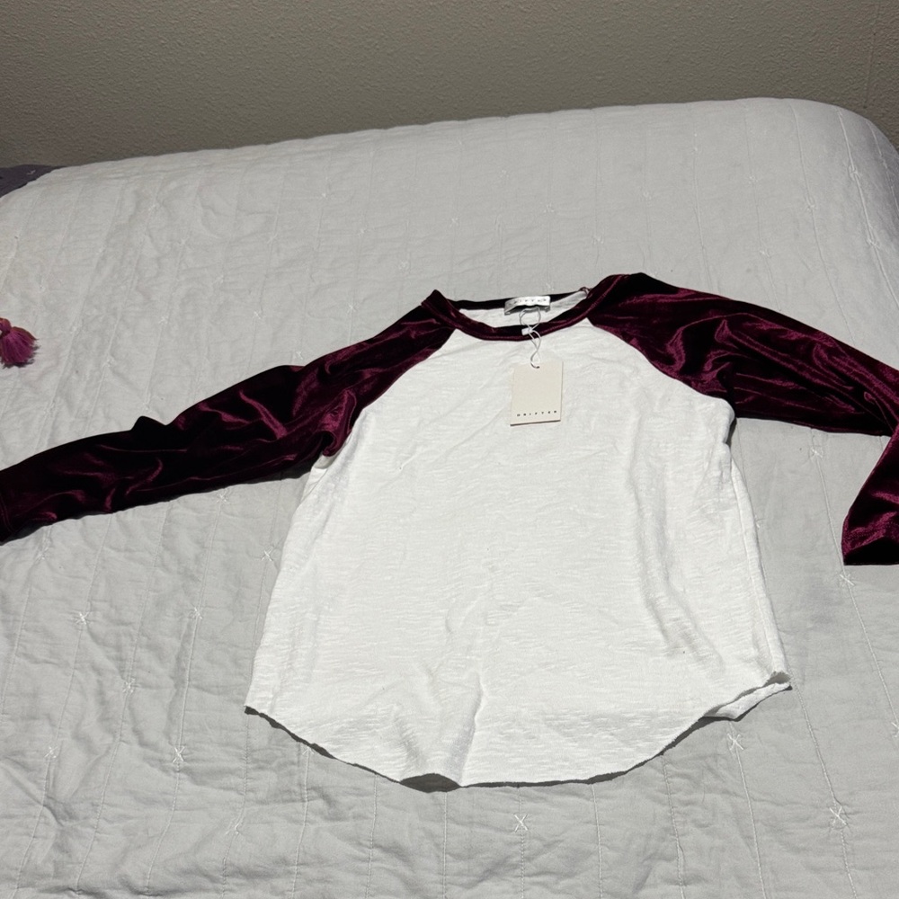 Drifter women’s Burgundy and White Raglan Long Sleeve Top